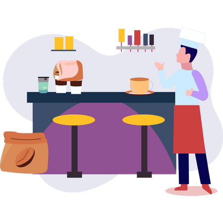 Male waiter at counter  Illustration
