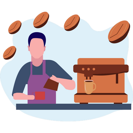 Male waiter making coffee  Illustration