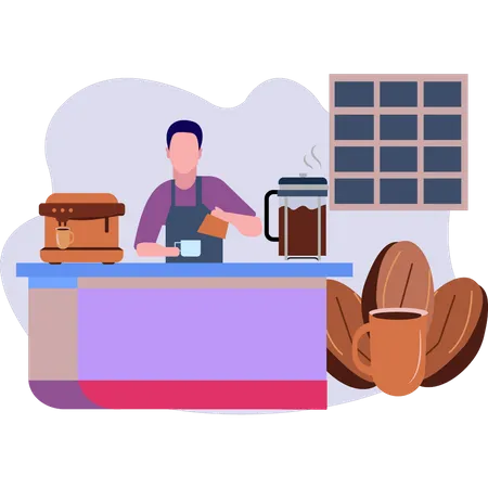 Male waiter making coffee  Illustration