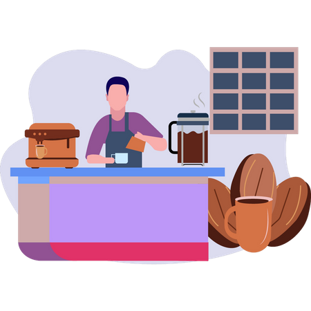 Male waiter making coffee  Illustration