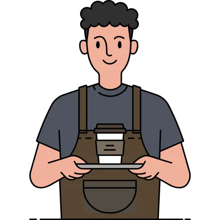 Male Waiter serving coffee cup  Illustration