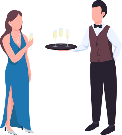 Male waiter serving sparkling wine  Illustration