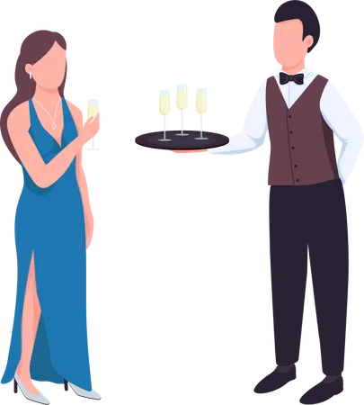 Male waiter serving sparkling wine  Illustration