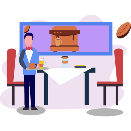 Male waiter standing by table  Illustration