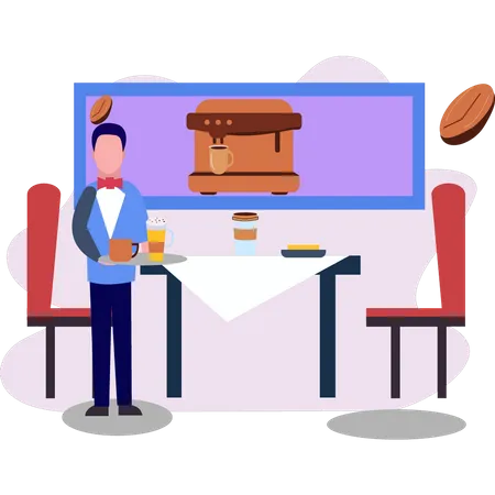 Male waiter standing by table  Illustration