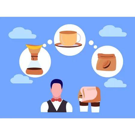 Male waiter working in cafe  Illustration