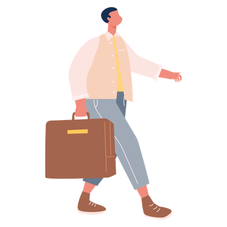 Male walking while Holding briefcase  Illustration