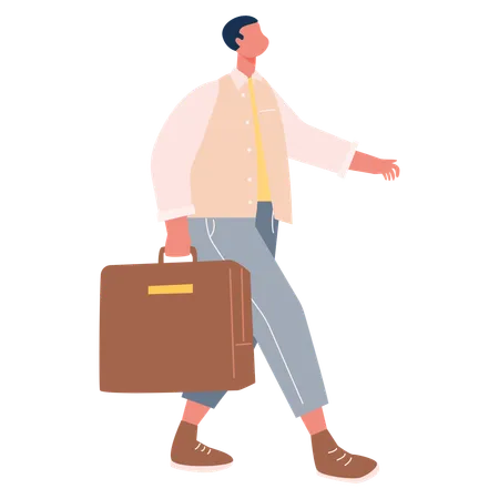 Male walking while Holding briefcase  Illustration