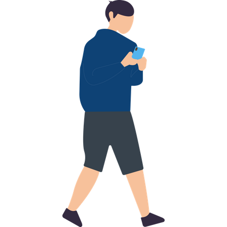 Male walking while using smartphone Illustration
