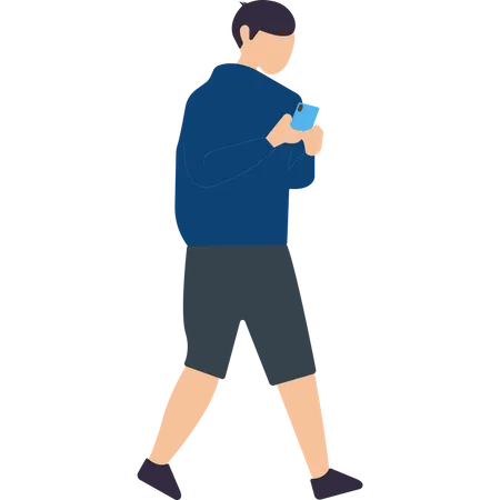 Male walking while using smartphone Illustration