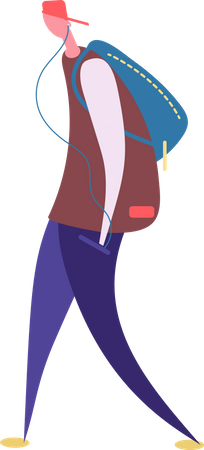Male walking with backpack  イラスト