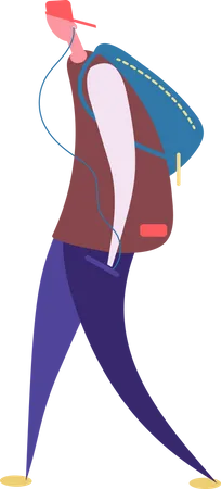 Male walking with backpack  Illustration