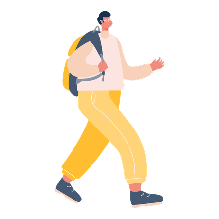 Male walking with backpack  Illustration