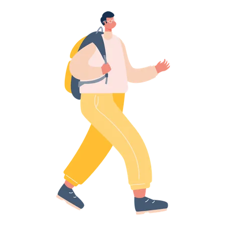 Male walking with backpack  Illustration