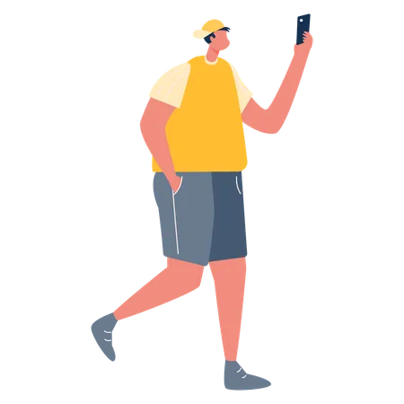 Male Walking with using mobile  Illustration