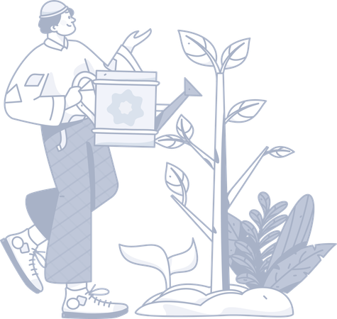 Male watering plants  Illustration