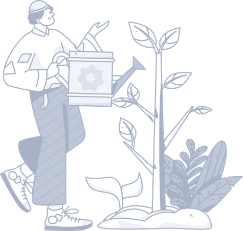 Male watering plants  Illustration