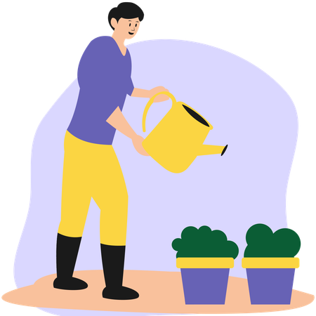 Male Watering Plants  Illustration
