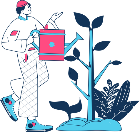 Male watering plants  Illustration