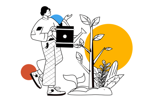 Male watering plants  Illustration