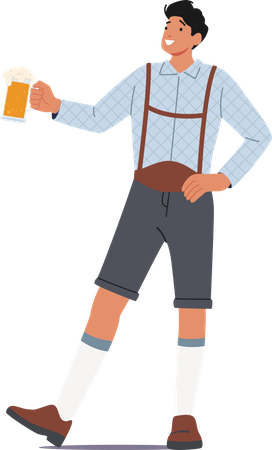 Male Wear Bavarian Costume Hold Beer Mug in Hand  イラスト