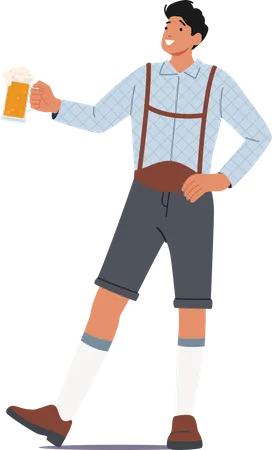 Male Wear Bavarian Costume Hold Beer Mug in Hand  Illustration