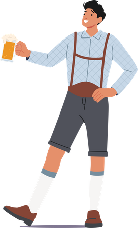 Male Wear Bavarian Costume Hold Beer Mug in Hand  Illustration