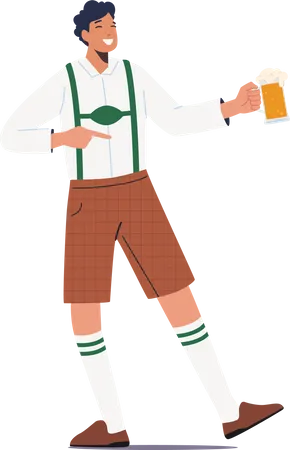 Male Wear Bavarian Costume Holding Beer  일러스트레이션