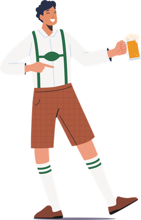 Male Wear Bavarian Costume Holding Beer  Illustration