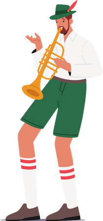 Male Wear Bavarian Costume Playing Trumpet  Illustration