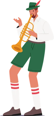 Male Wear Bavarian Costume Playing Trumpet  Illustration