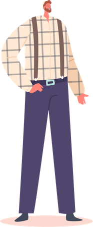 Male Wear Chequered Shirt and Blue Trousers on Suspenders Illustration