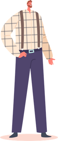 Male Wear Chequered Shirt and Blue Trousers on Suspenders  Illustration