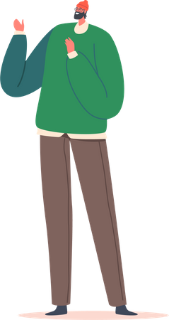 Male Wear Green Winter Sweater And Knit Hat  일러스트레이션