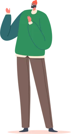 Male Wear Green Winter Sweater And Knit Hat  Illustration