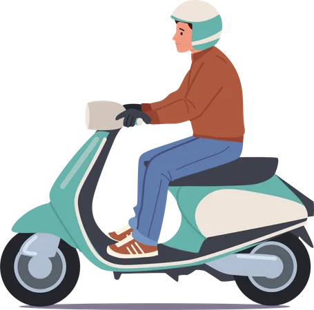 Male Wear Helmet Riding Electric Scooter  Illustration