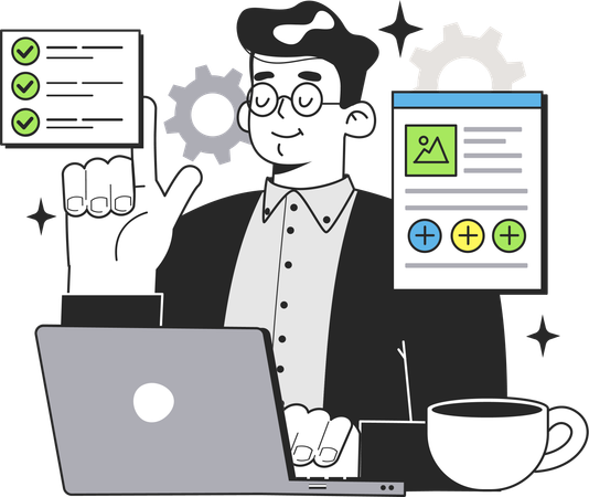 Male web designer working on task list  Illustration