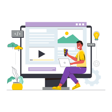 Male web designer working on website UI-UX Illustration