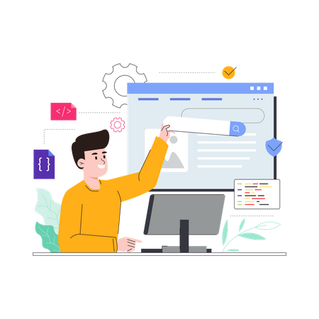 Male web developer adding design elements  Illustration