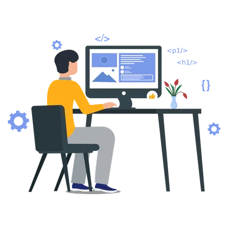 Male Web Developer Adding Design Elements  Illustration