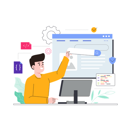 Male web developer adding design elements  Illustration