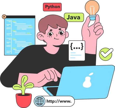 Male web developer coding on project  Illustration