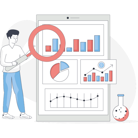 Male web developer doing research on development  Illustration