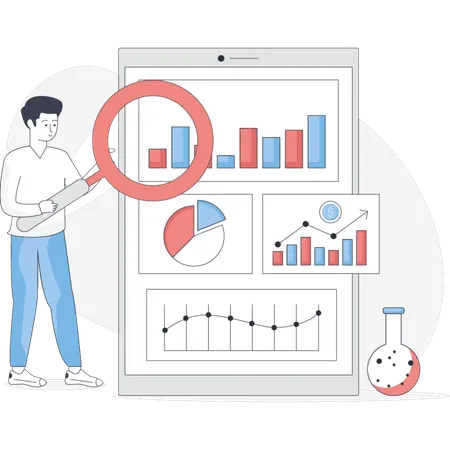 Male web developer doing research on development  Illustration