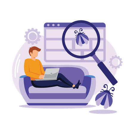 Male web developer solving bug  Illustration