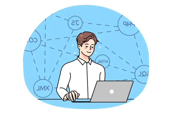 Male web developer work code on computer  Illustration