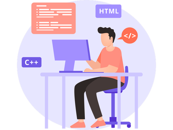 Male Web Developer working in office  Illustration