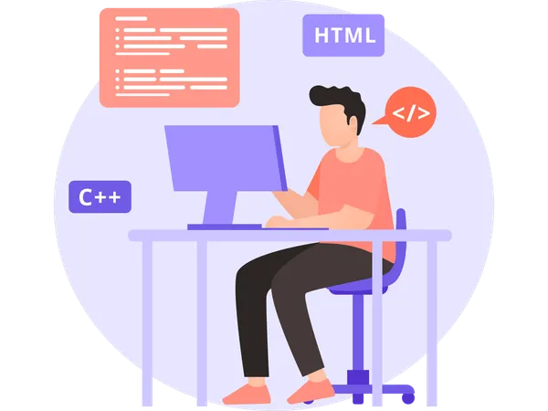 Male Web Developer working in office  Illustration