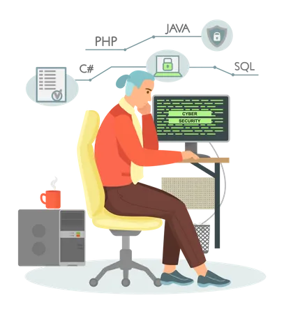 Programmer Engineering And Coding Programmer Working On Code For Web App Development On Computer Concept Of Script Coding And Programming In Php Javascript Python Languages Software Developers Illustration