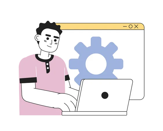 Male web developer working on laptop  Illustration